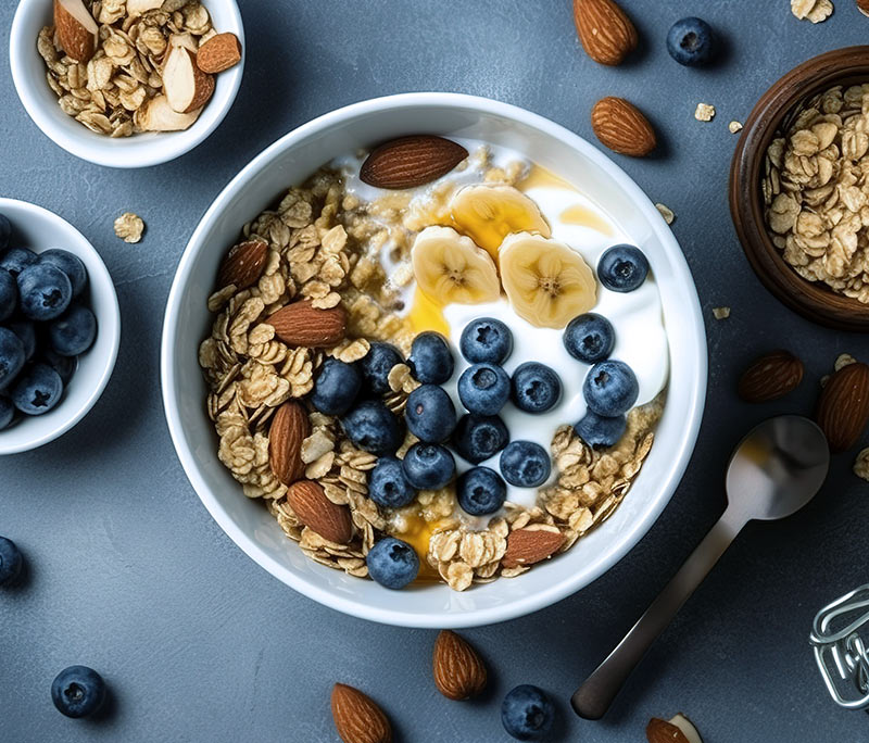 Delicious serving suggestion: bowl with yoghurt, berries and muesli